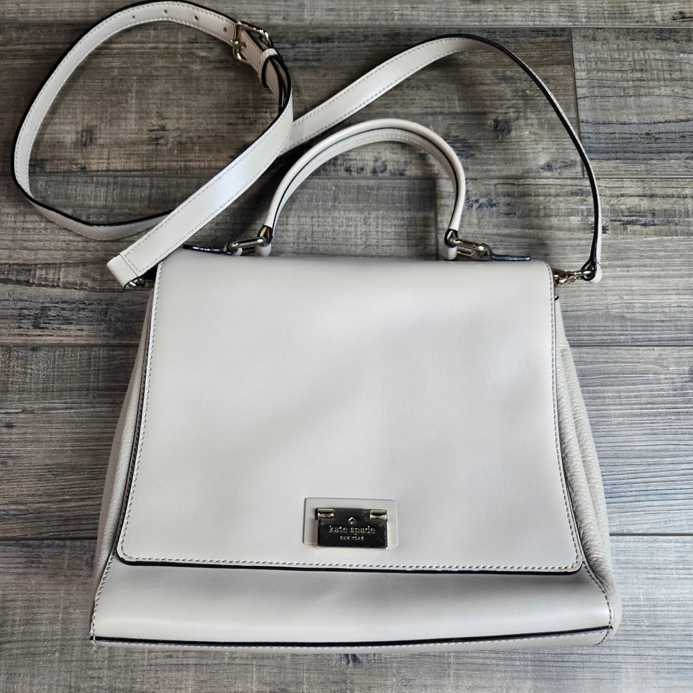 Kate Spade New York Leather Satchel Crossbody Bag Beige Gold Hardware Quiet Lux